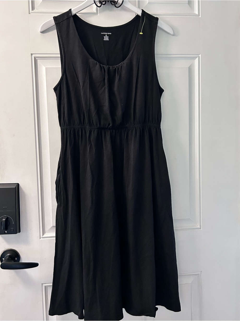 Lands' End Black Sleeveless Gathered-Waist Mini Dress